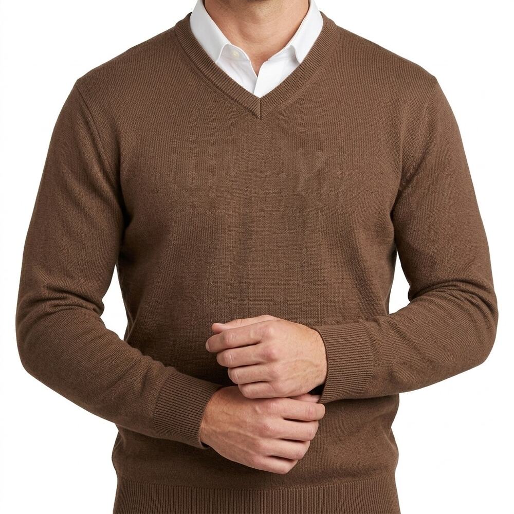 Leonardo Gavino Chocolate Brown V-Neck Men's Sweater size XL Basic Professional